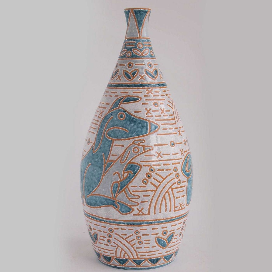 Decoration Ceramiche Santalucia Bouteilles Decoratives | Vase A Motifs Bleu Et Blanc