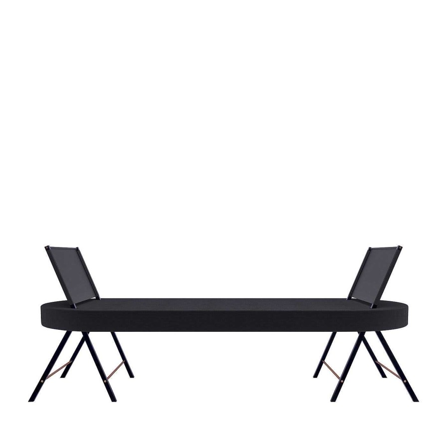 Mobilier Chiara Viale Meridienne | Lit De Repos Double En Cuir Noir