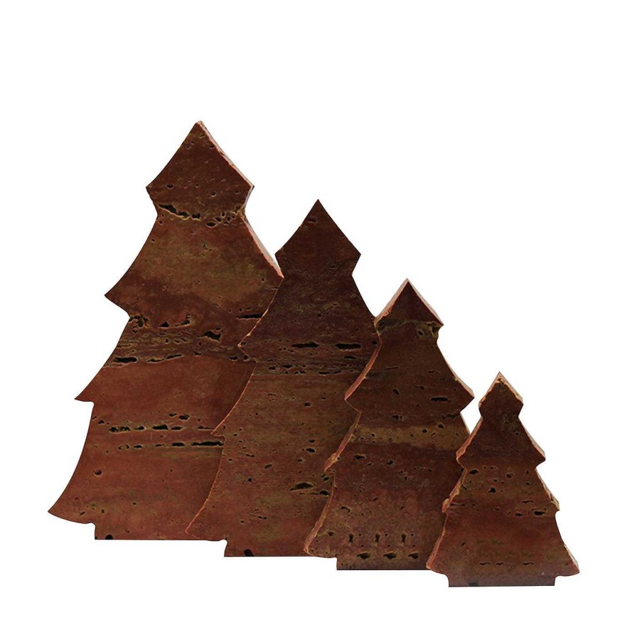 Decoration Euromarmi Store Decorations De Vacances | Arbres De Noel Ensemble De 4 Sculptures En Travertin Rouge