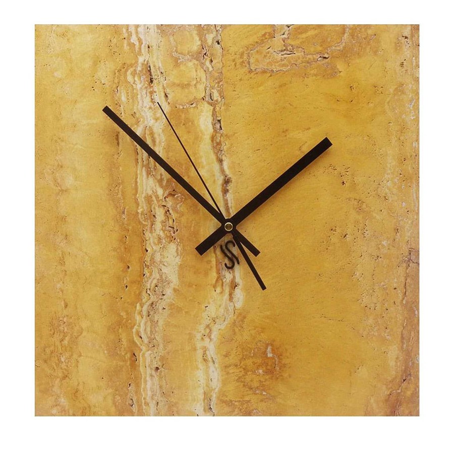 Decoration Euromarmi Store Horloges | Horloge Murale Extra-Petite Carree En Travertin Jaune