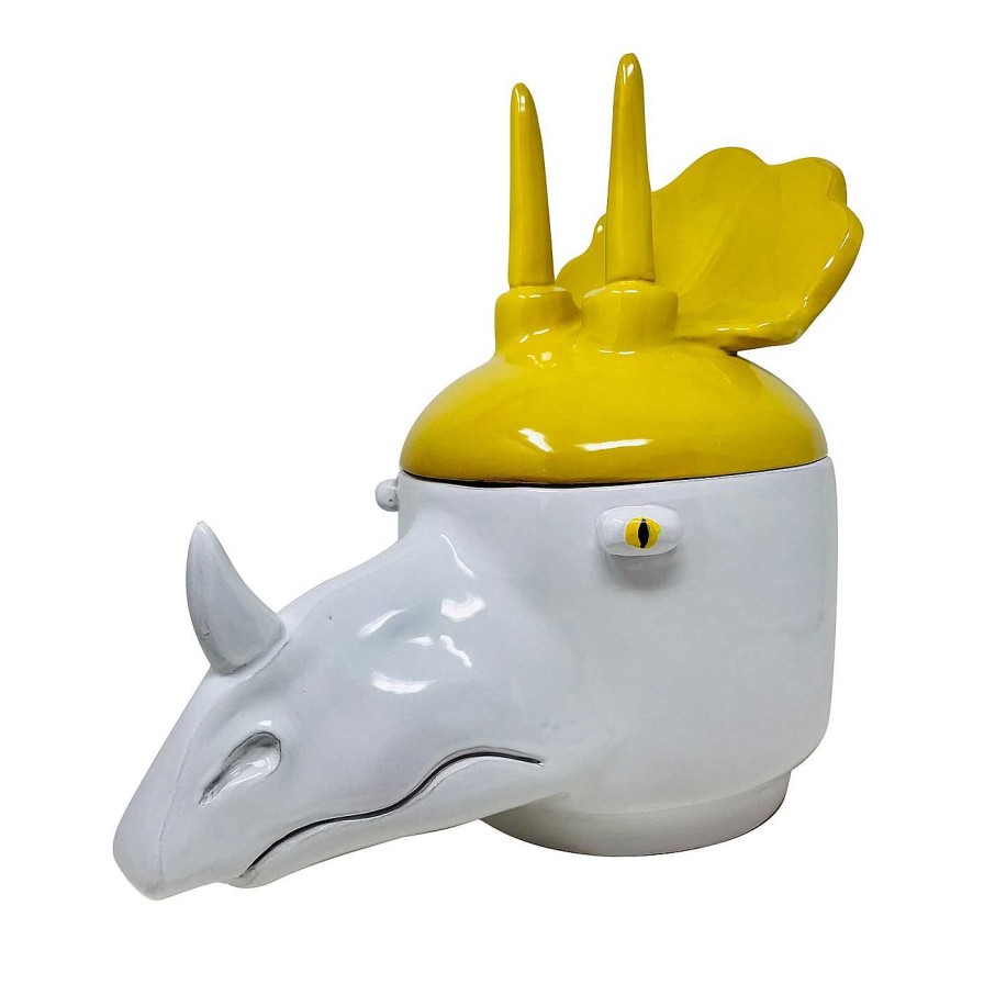 Decoration Freaklab Vases Avec Couvercles | Triceratops Grand Recipient Jaune Et Blanc Avec Couvercle