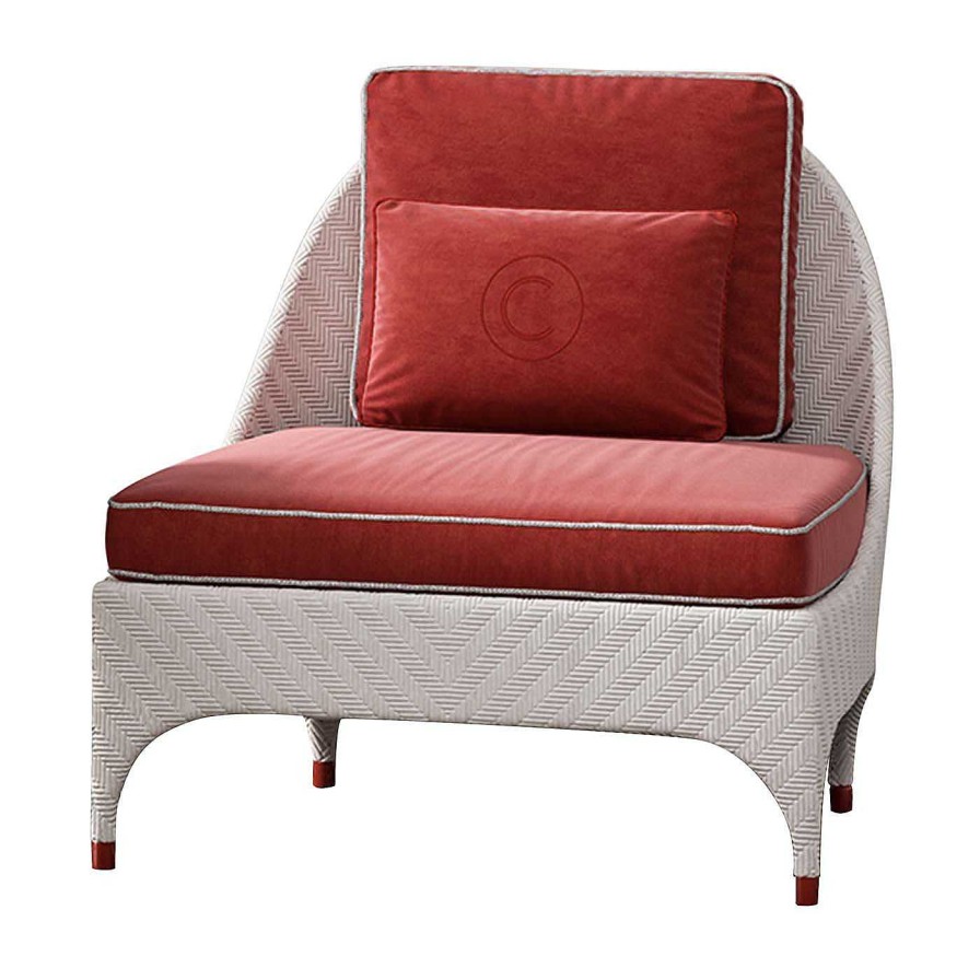 Mobilier CPRN Homood Fauteuils D'Exterieur | Chaise Longue Blanche Avec Coussins Rouges