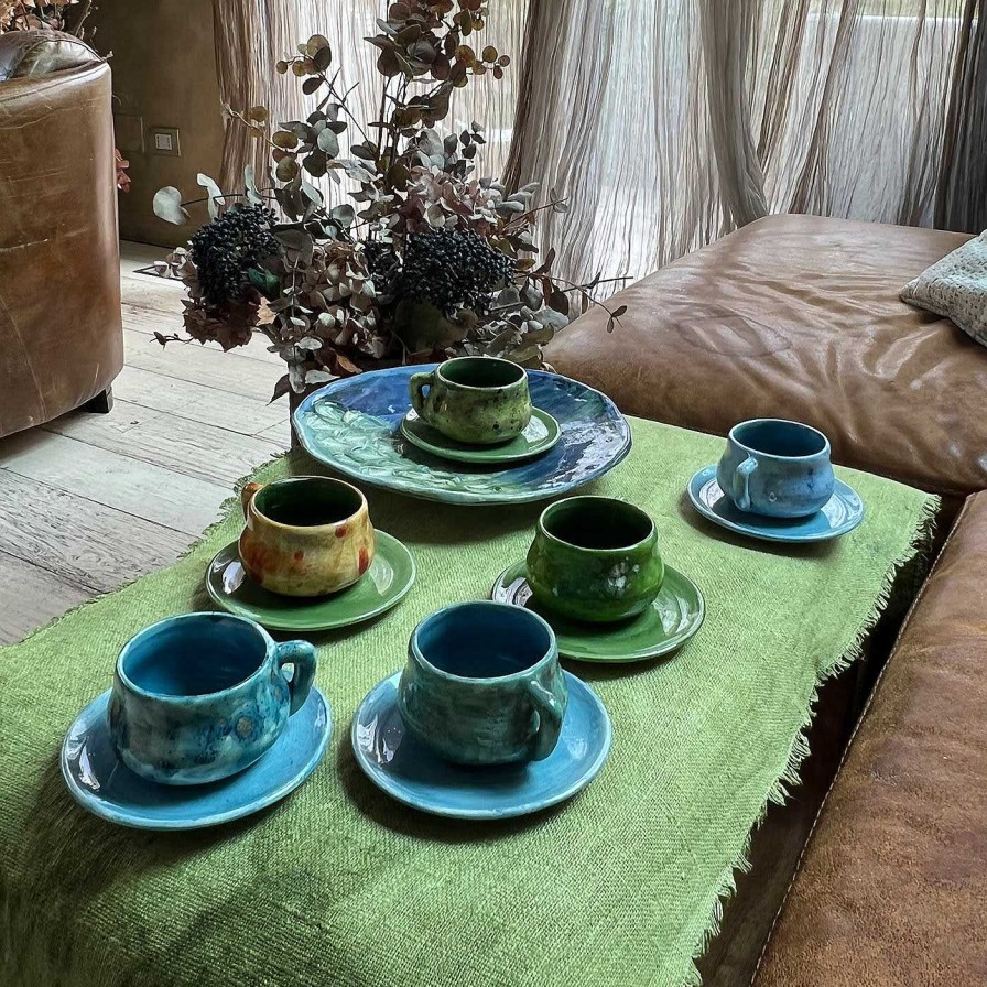 Arts De La Table Giovanna La Falce Tasses A Cafe Et A The | Monson Sea Blue Espresso Cup With Saucer (Tasse A Expresso Et Soucoupe)