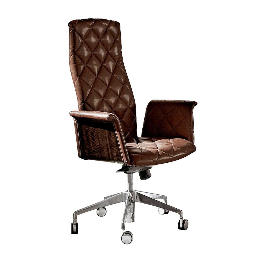 Mobilier Giorgio Collection Chaises De Bureau | Fauteuil Pivotant En Cuir Brun Matelasse Vogue Avec Roulette #2