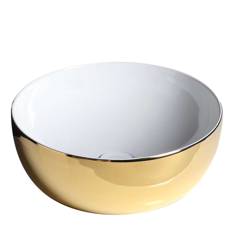 Decoration Azzurra Art Lavabos Et Baignoires | Cuvette A Main Circle Round Gold & White