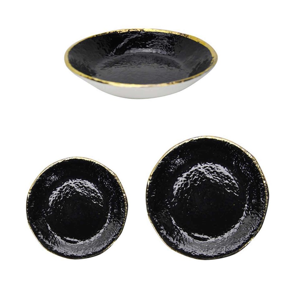 Arts De La Table Arcucci Handmade Services De Table | Preta Oro Black Gold Dinner Plates Set For 6