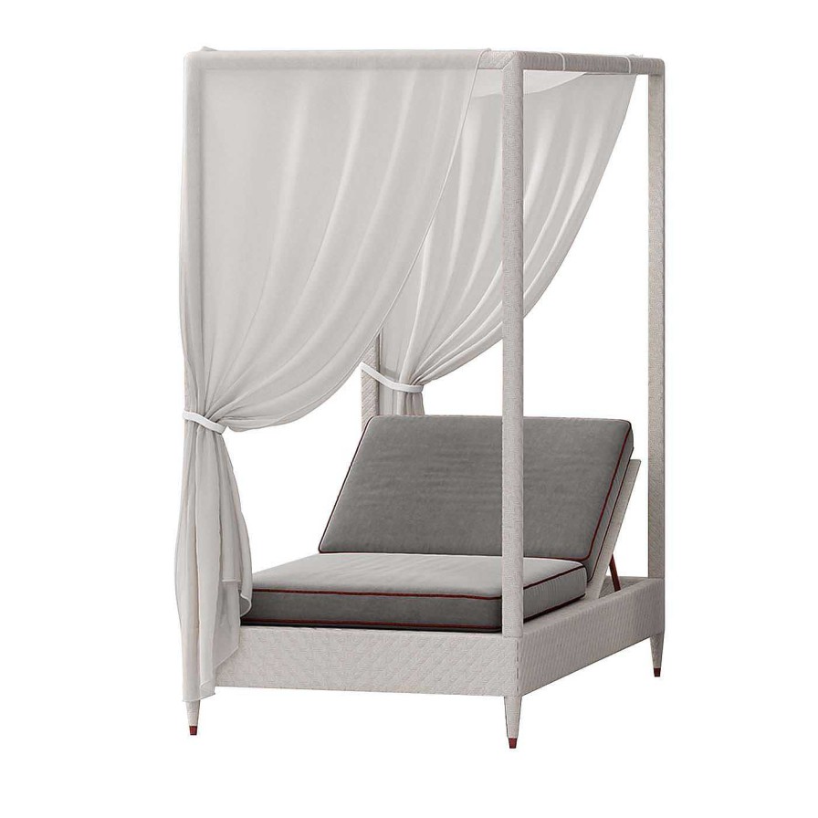 Mobilier CPRN Homood Chaises Longues Et Transats D'Exterieur | Lit De Jour 1 Place Blanc Avec Baldaquin