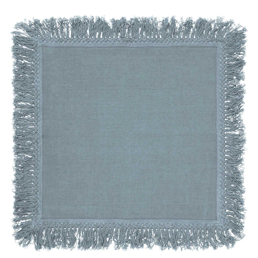 Arts De La Table Once Milano Serviettes De Table | Lot De 4 Serviettes De Table Bleu Clair Avec Longues Franges