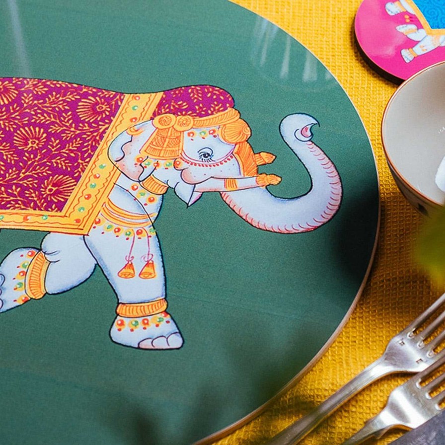 Arts De La Table Compagnia dell'Elefante Sets De Table | Elephant Set Of 2 Green Placemats