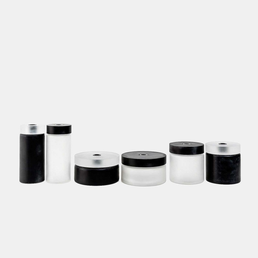 Decoration Mutina Vases Avec Couvercles | Vase A Cylindre Court En Verre Noir Et Blanc