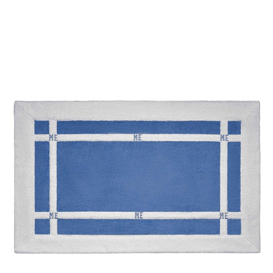 Decoration Verderoccia Linge De Bain | Tapis De Bain Pompidou Style Geometrique Blanc & Bleu Assisi