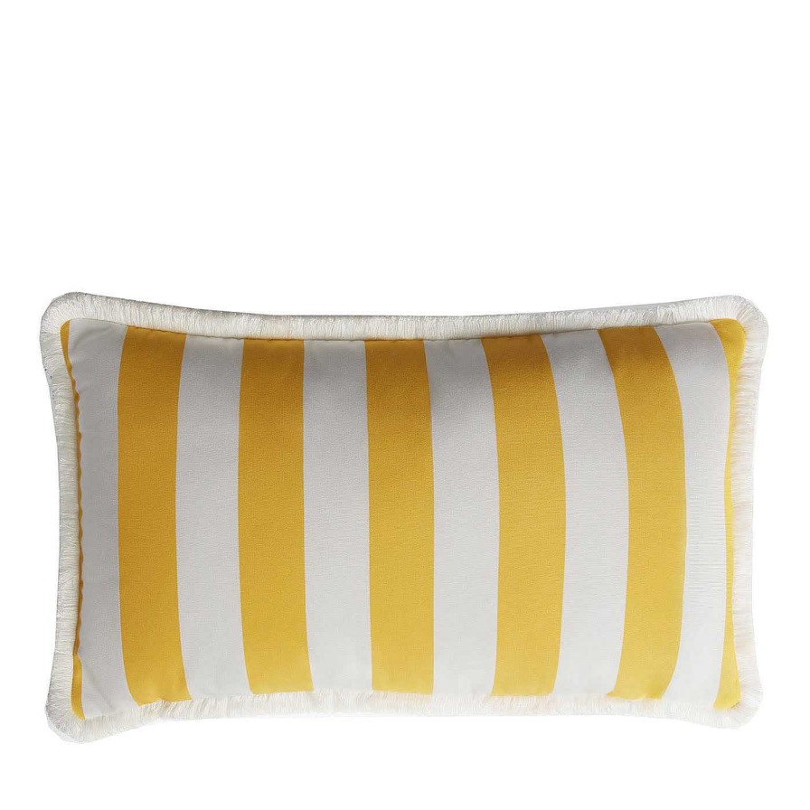 Decoration LO Decor Coussins | Coussin D'Exterieur Happy White And Yellow With Fringes