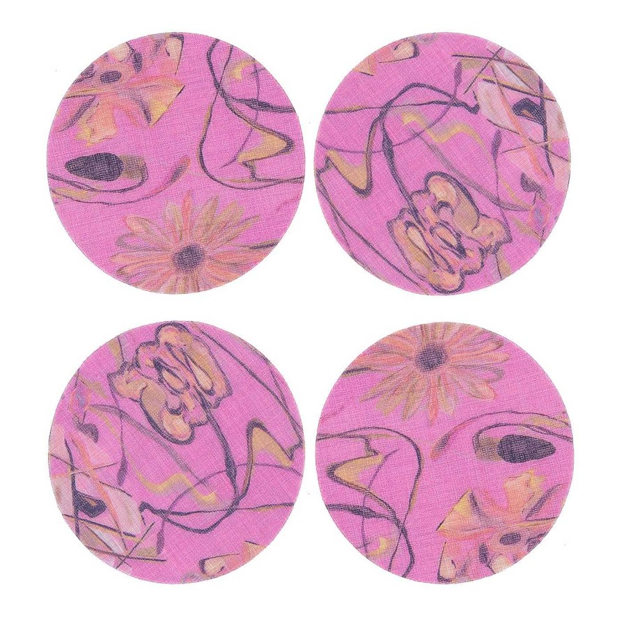 Arts De La Table Luisa Longo Dessous De Verre | Lot De 8 Sous-Verres A Revetement Rose Bouquet