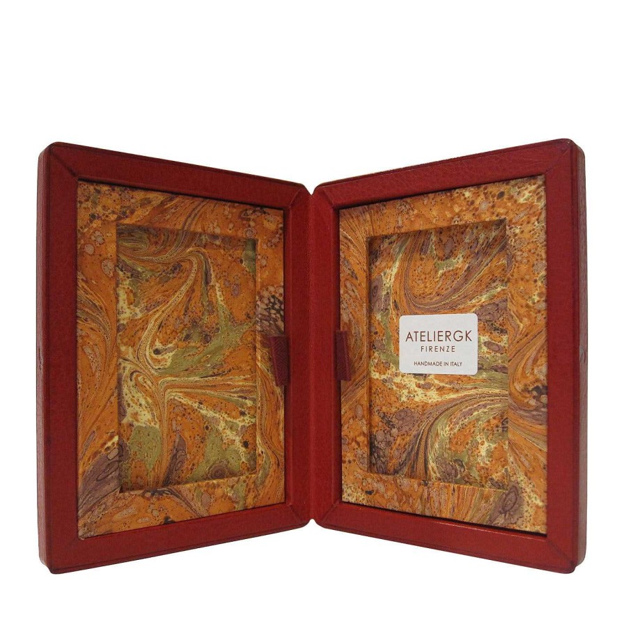 Decoration AtelierGK Firenze Cadres | Petit Cadre Double En Cuir Rouge