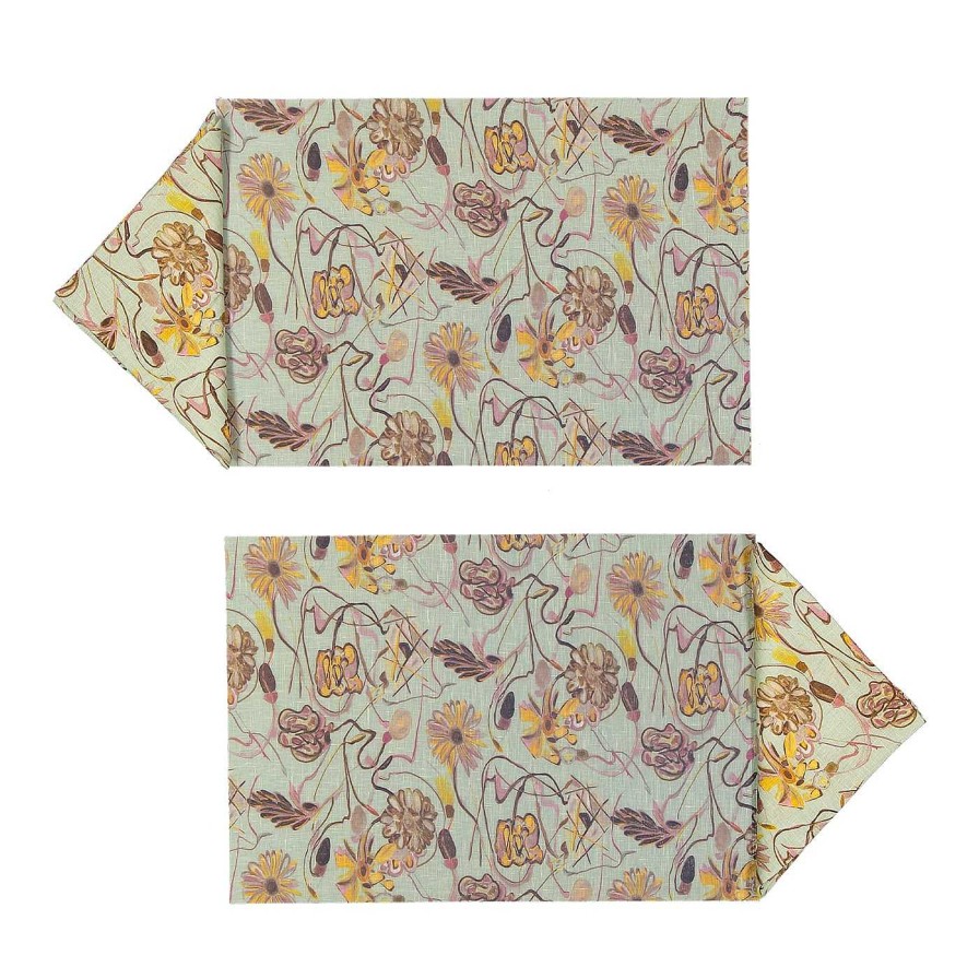 Arts De La Table Luisa Longo Sets De Table | Lot De 2 Sets De Table Et Serviettes Rectangulaires Enduits De Vert Bouquet