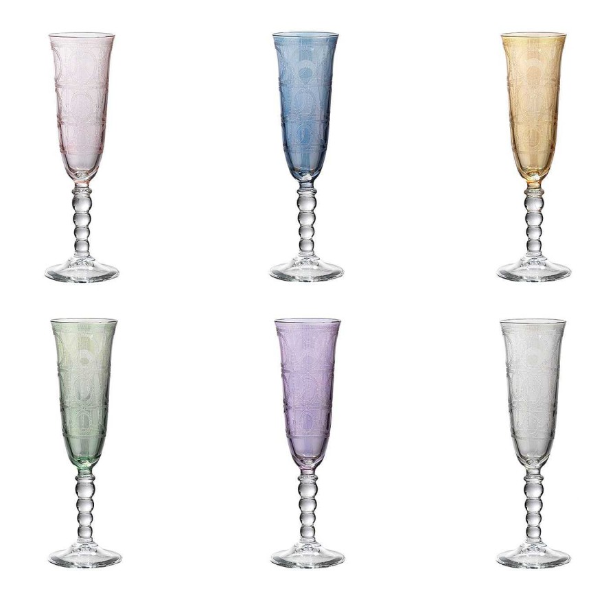 Arts De La Table Creart Flutes | Perle Polychrome Set De 6 Flutes A Motifs