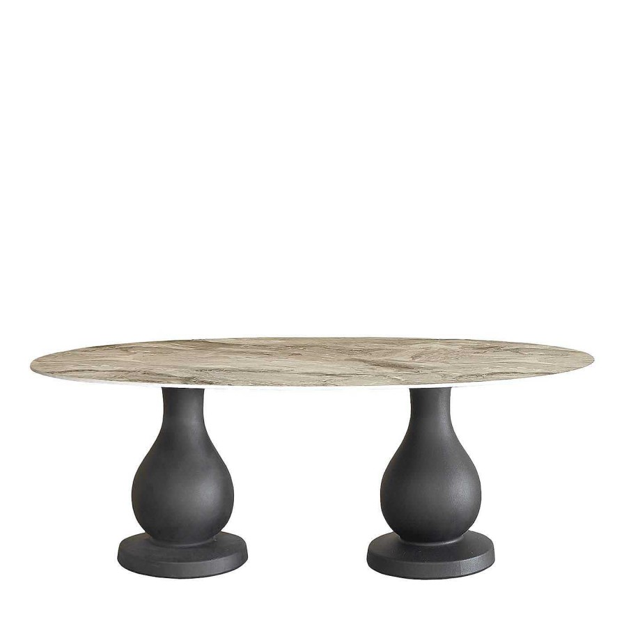 Mobilier Slide Tables D'Exterieur | Table De Salle A Manger Ovale Ottocento Jet Black Et Cementino De Paola Navone