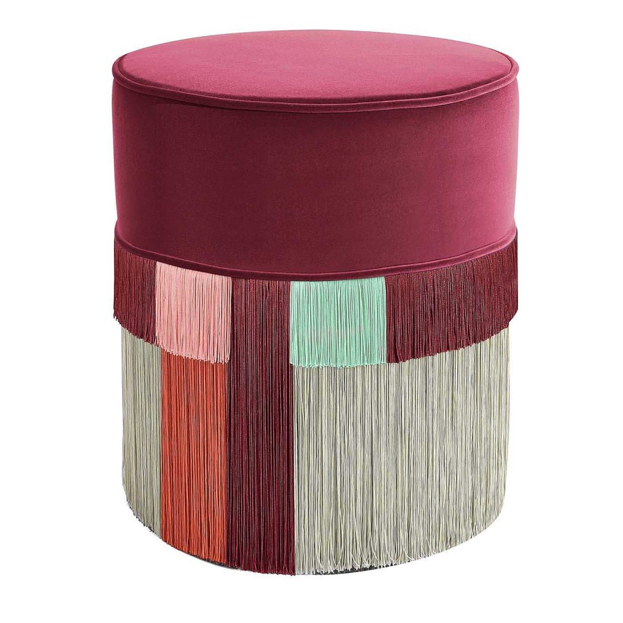 Mobilier Lorenza Bozzoli Couture Ottomans Et Poufs | Burgundy Couture Geometric Wien Pouf