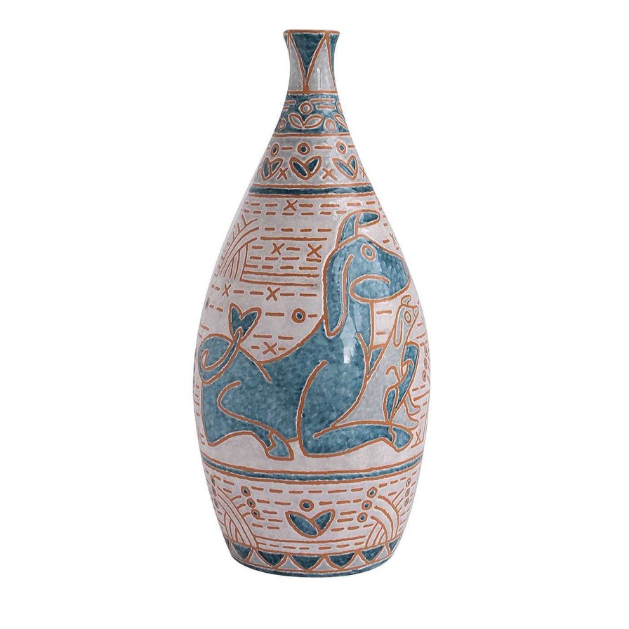 Decoration Ceramiche Santalucia Bouteilles Decoratives | Vase A Motifs Bleu Et Blanc