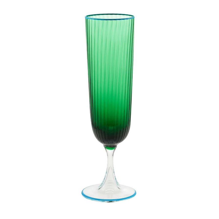 Arts De La Table Aquazzura Casa Flutes | Ensemble De Deux Flutes En Emeraude Et Turquoise Soufflees A La Bouche