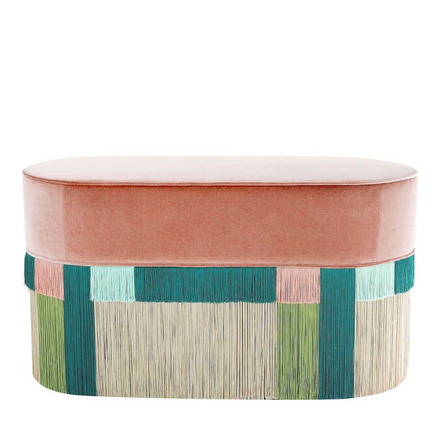 Mobilier Lorenza Bozzoli Couture Ottomans Et Poufs | Banc Wien Geometrique Rose Et Vert Couture