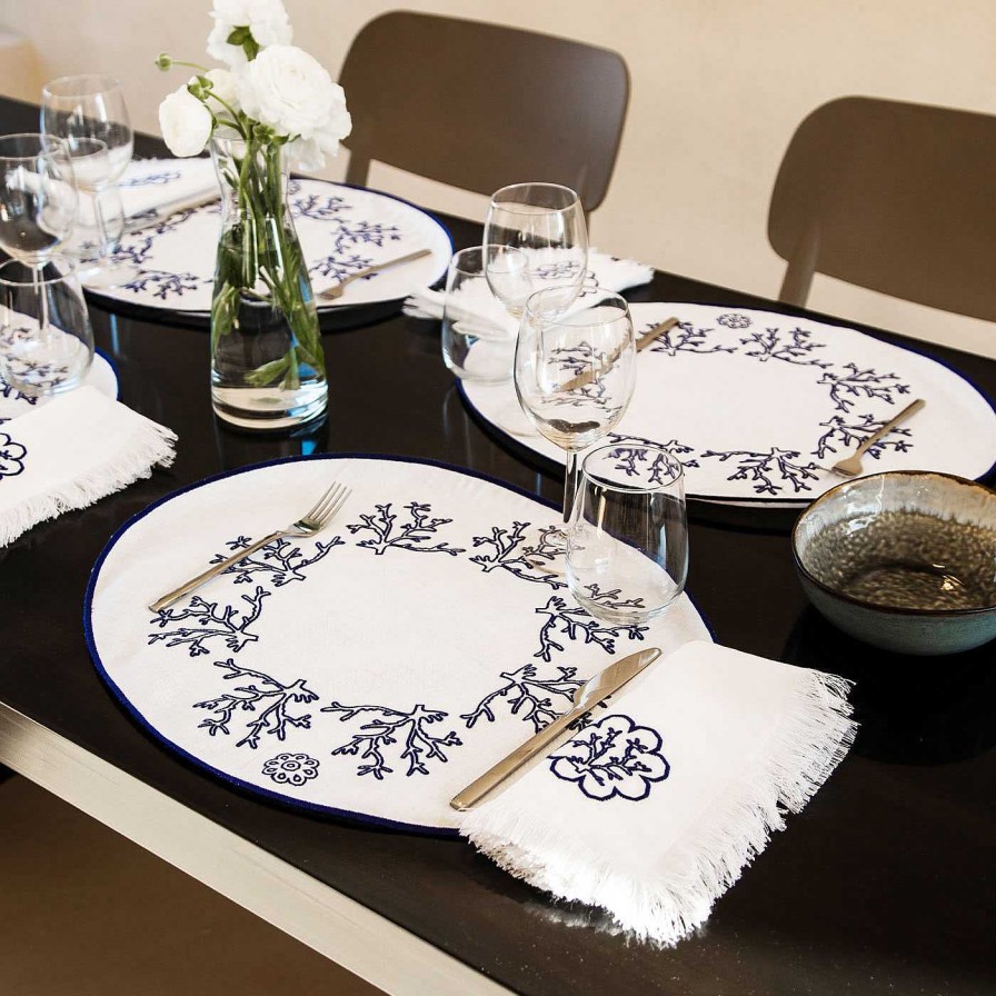 Arts De La Table Cibelle Sets De Table | Corallo Blu Lot De 2 Sets De Table Ovales Brodes