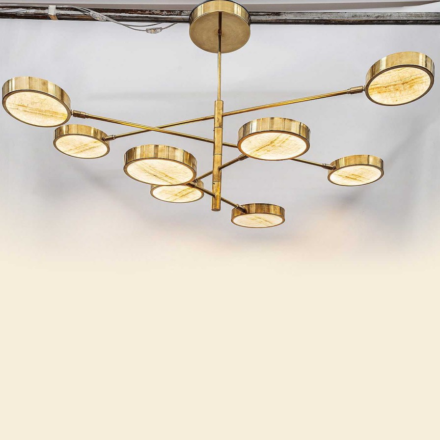 Eclairage Silvio Piattelli Chandeliers | Lustre Sistema Solare A 6 Branches En Laiton Et Onyx