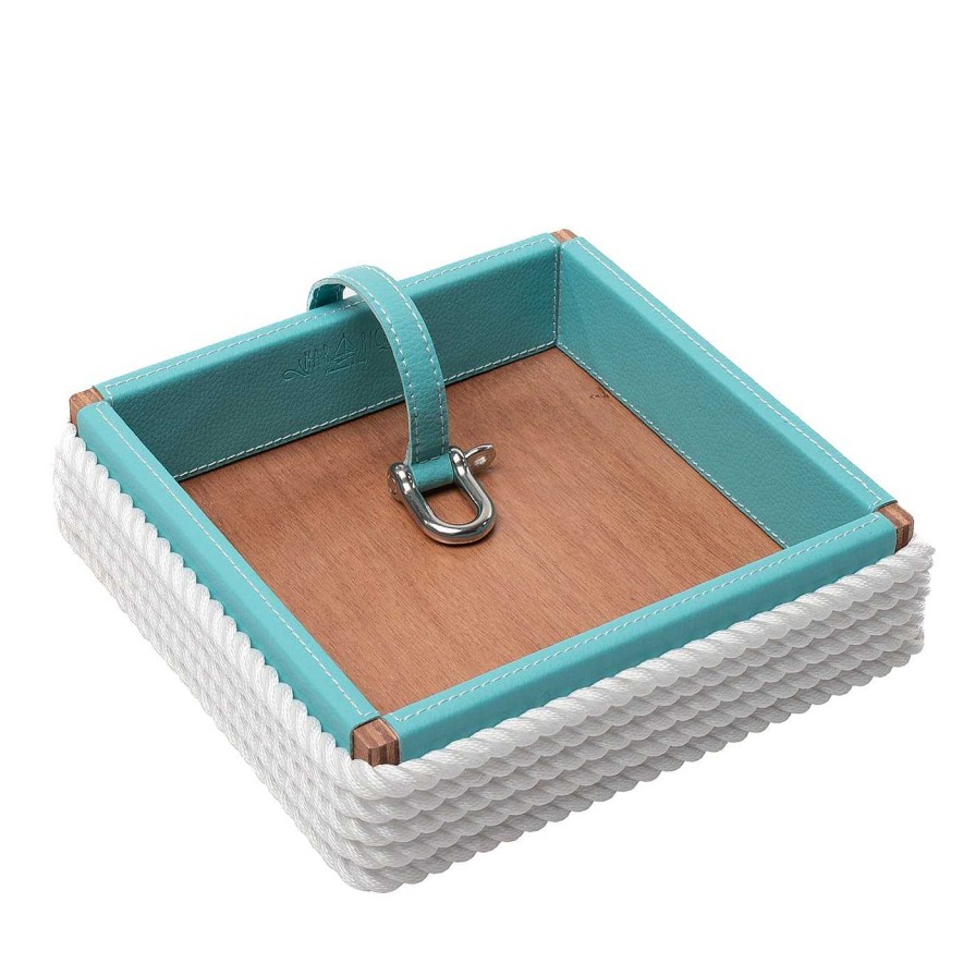 Arts De La Table Marricreo Porte-Serviettes Et Marque-Places | Porte-Serviettes Carre Turquoise Et Blanc