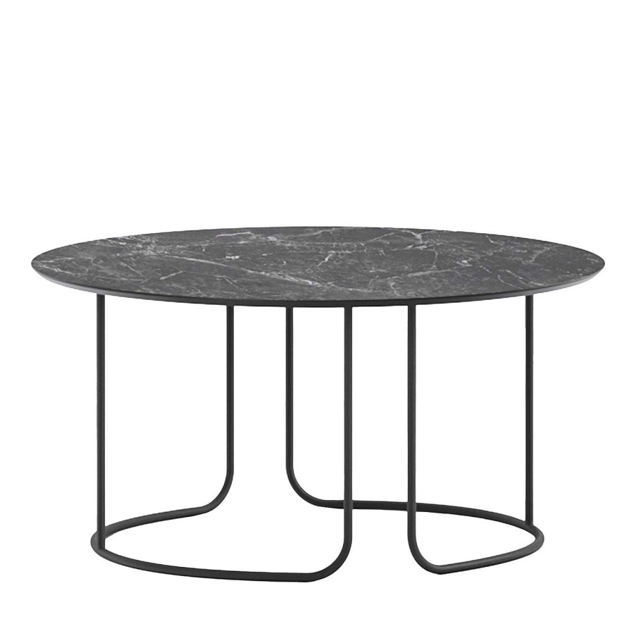 Mobilier Alma Design Tables A Cafe D'Exterieur | Table Basse Ronde Scala En Pierre De Lave Et Noir Par Marco Piva