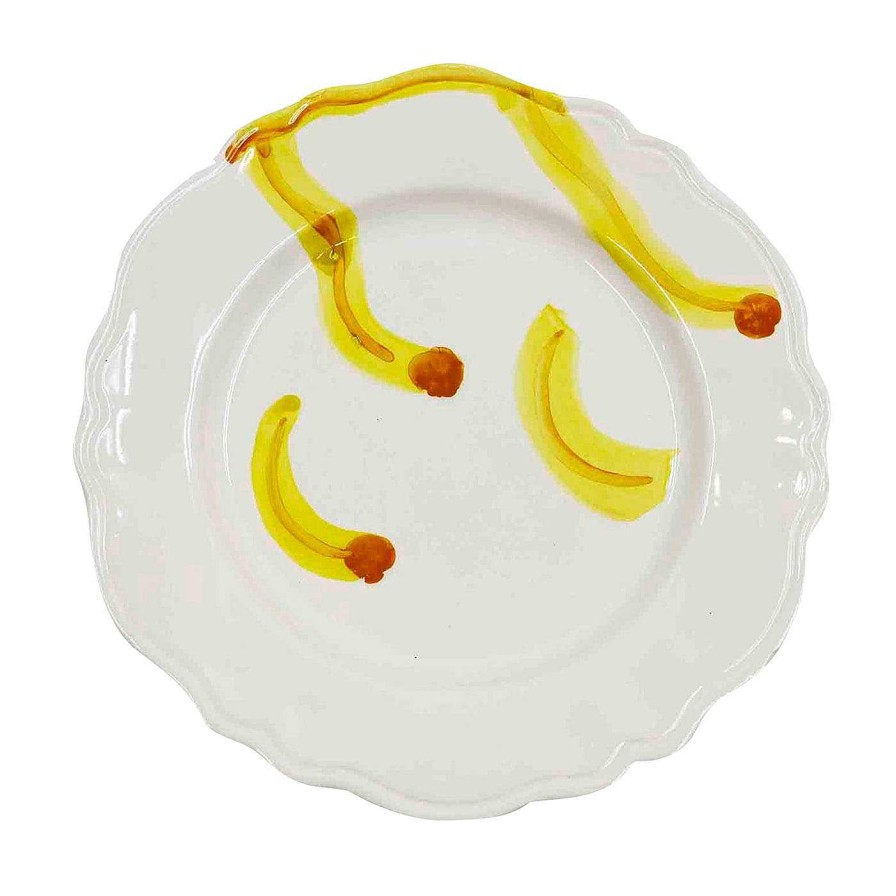 Arts De La Table Ovo - Idee e Manufatti Assiettes Plates | Set De 2 Assiettes A Diner Yellow & Mustard Brushstrokes