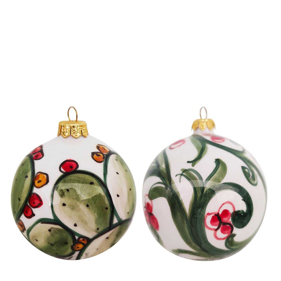 Decoration Ceramiche Micale Decorations De Vacances | Set De 2 Boules De Noel Avec Baies Rouges Et Ficurinia Blanc