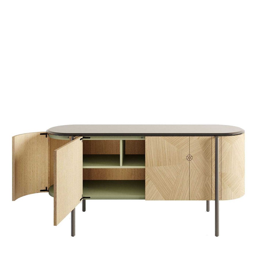 Mobilier Cafedesart Credences | Buffet Mia 4 Portes Incurve Beige