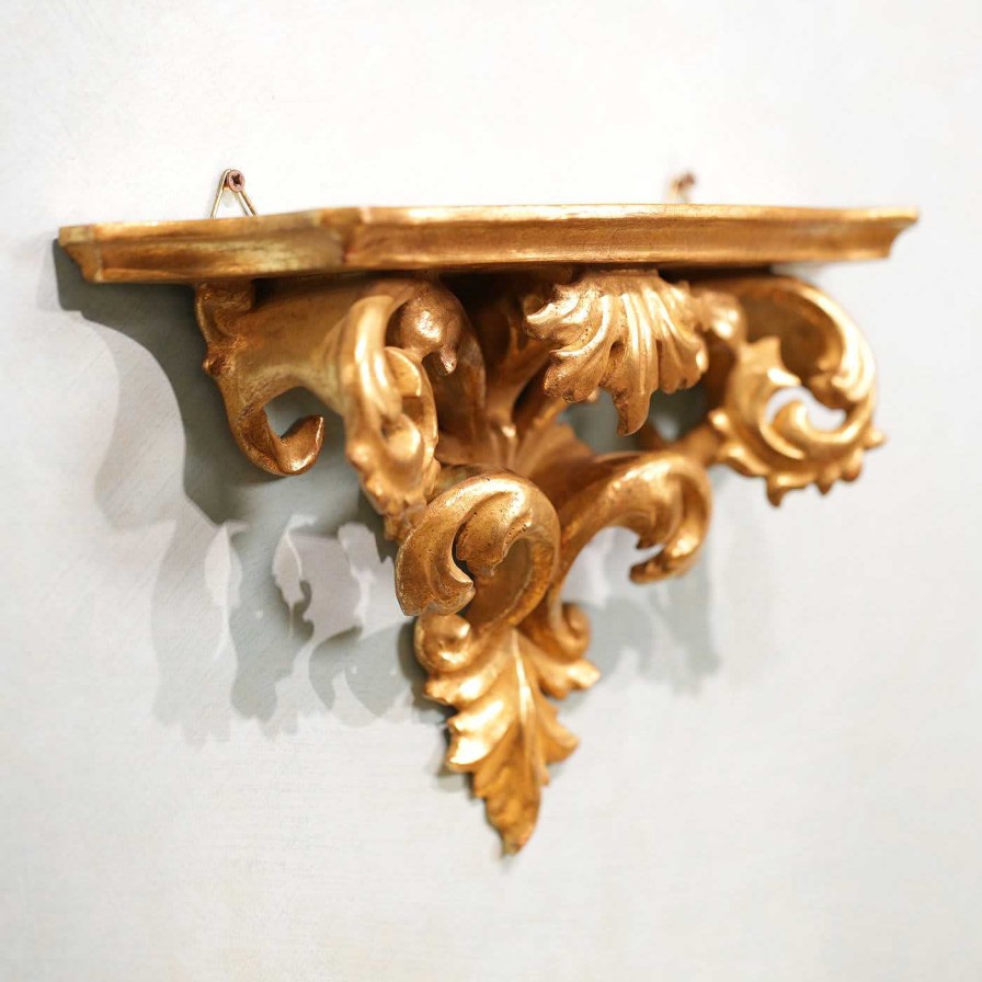 Mobilier Castorina Etageres | Corbeau En Bois Sculpte Foglia D'Oro