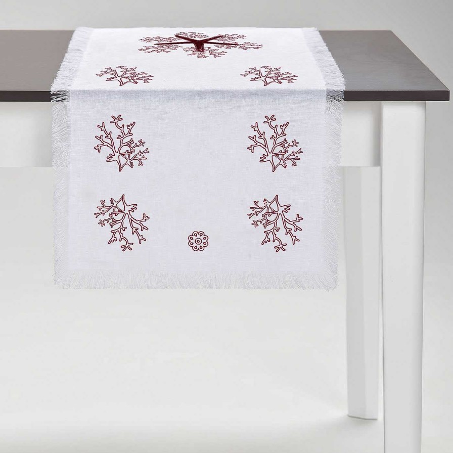 Arts De La Table Cibelle Chemins De Table | Corallo Rosso - Chemin De Table Blanc A Franges