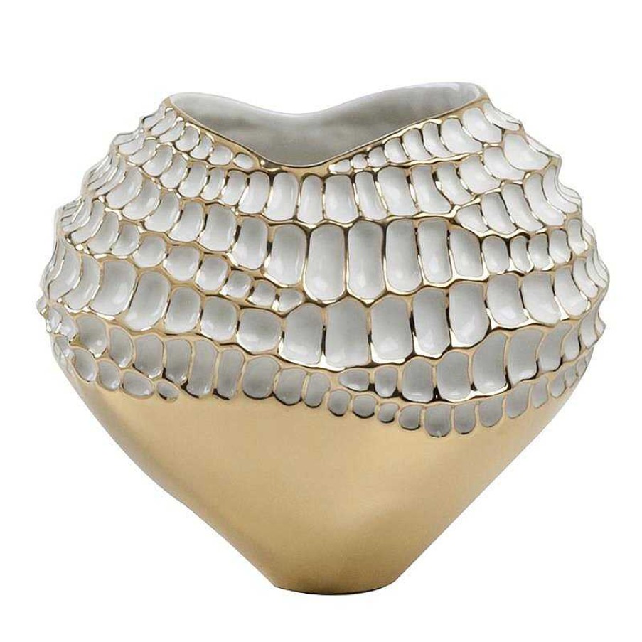 Decoration Fos Ceramiche Vases Decoratifs | Vase Verona Sporos Or Et Blanc