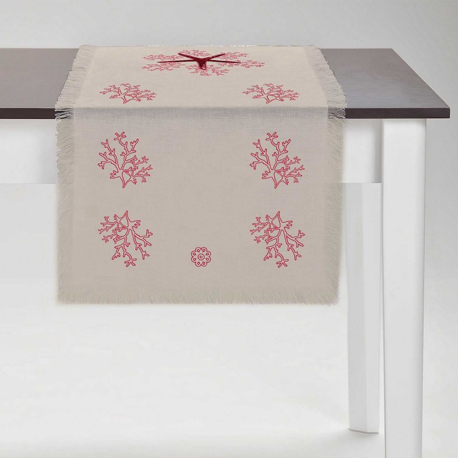 Arts De La Table Cibelle Chemins De Table | Chemin De Table Corallo Rosa Fringed Taupe