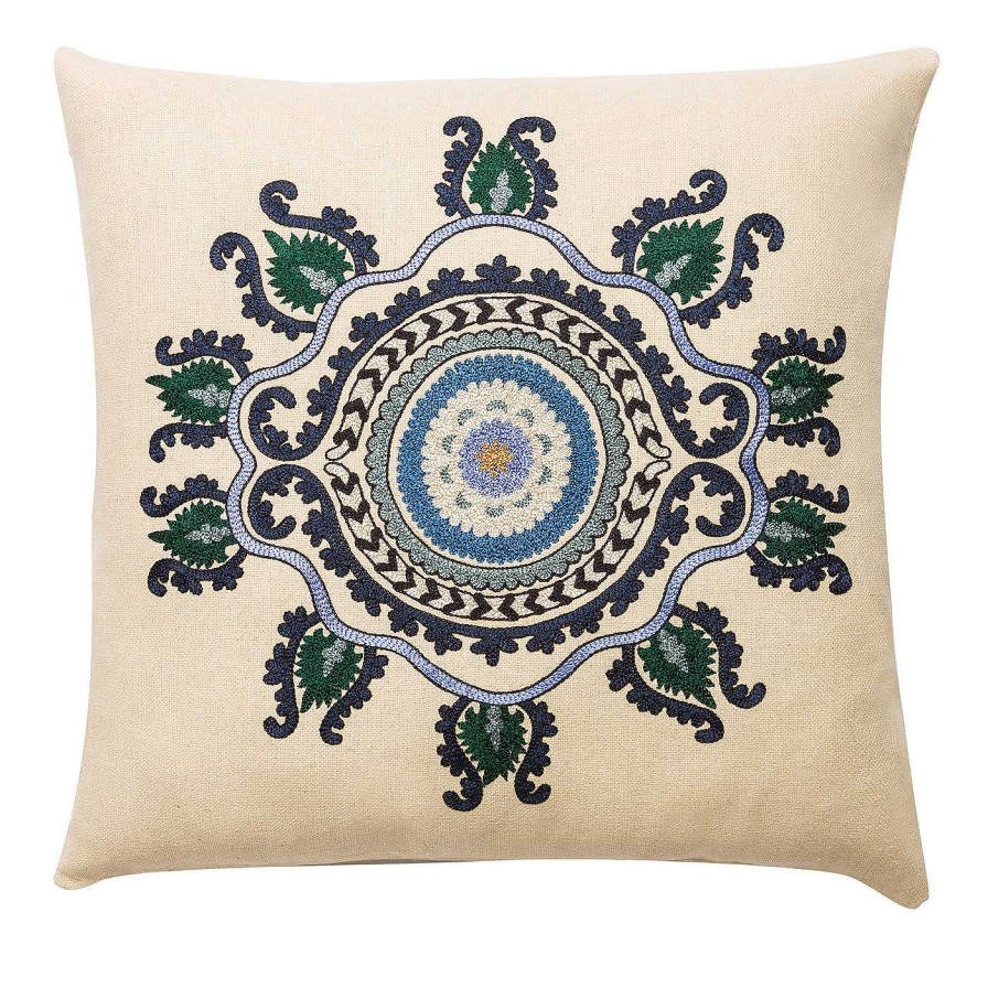 Decoration Emporio Sirenuse Coussins | Taie D'Oreiller Carree Bleue Et Verte A Fleurs De Pavot