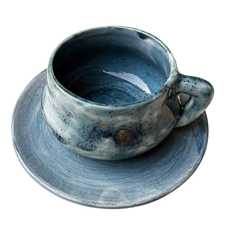 Arts De La Table Giovanna La Falce Tasses A Cafe Et A The | Monson Sea Blue Espresso Cup With Saucer (Tasse A Expresso Et Soucoupe)